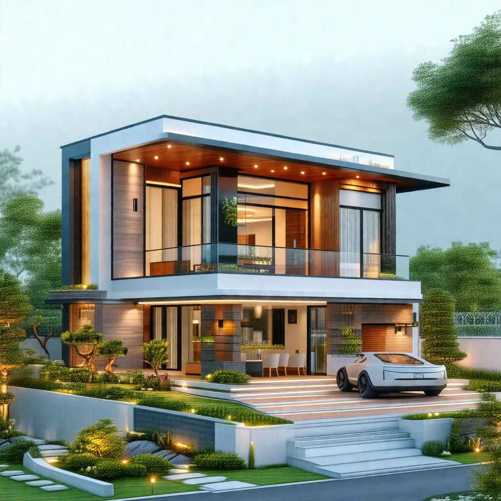 Large, modern-looking house with a white exterior