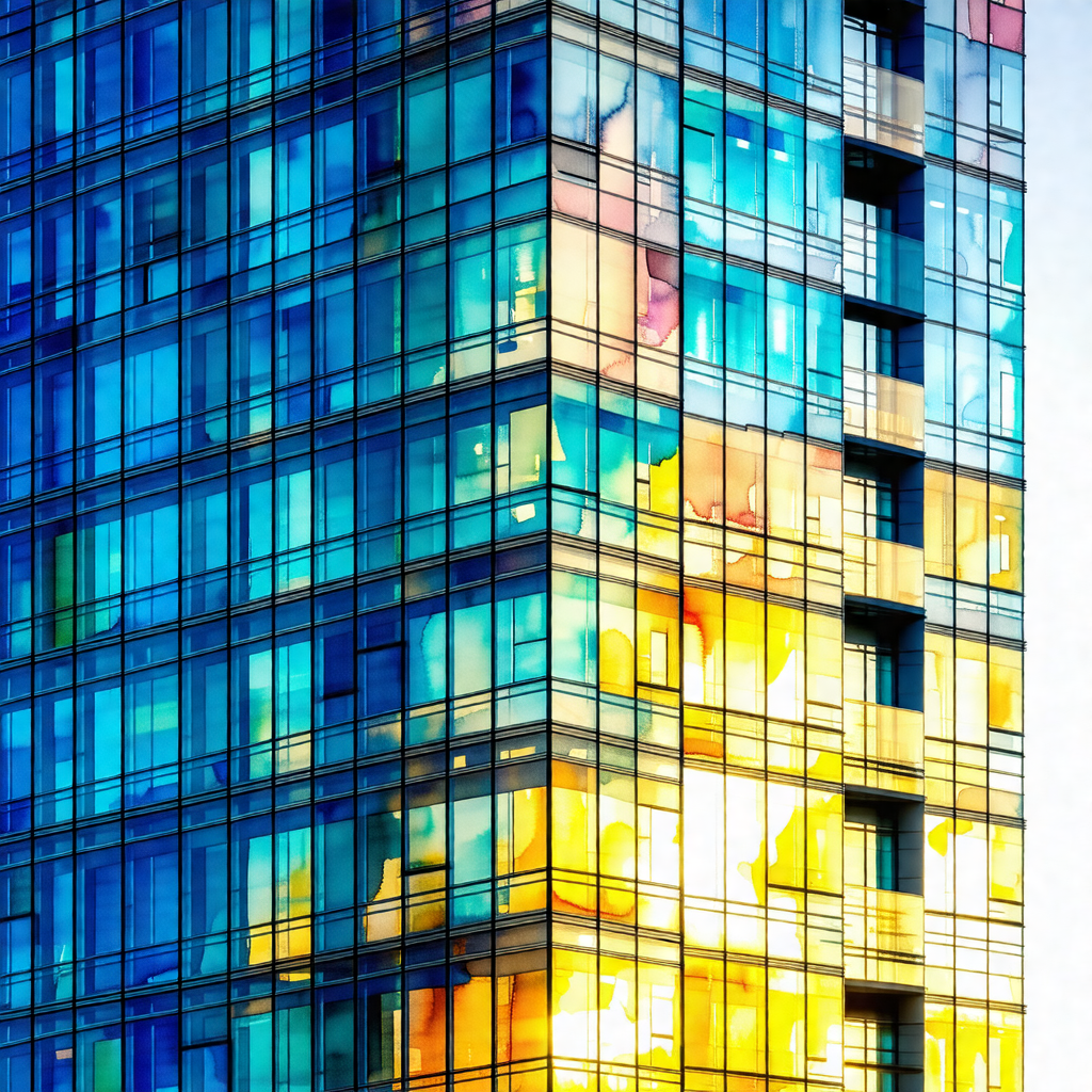 Tall, multi-colored building with many windows