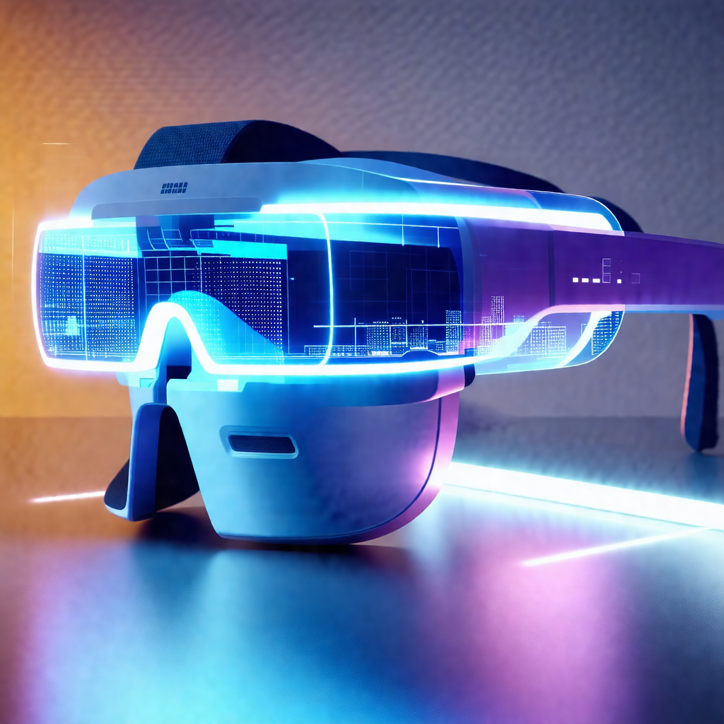 Futuristic-looking pair of goggles with a blue and purple...
