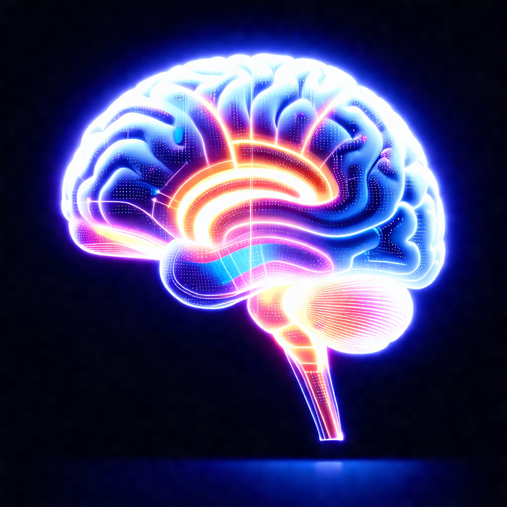 Close-up of a human brain, with a bright blue light illum...