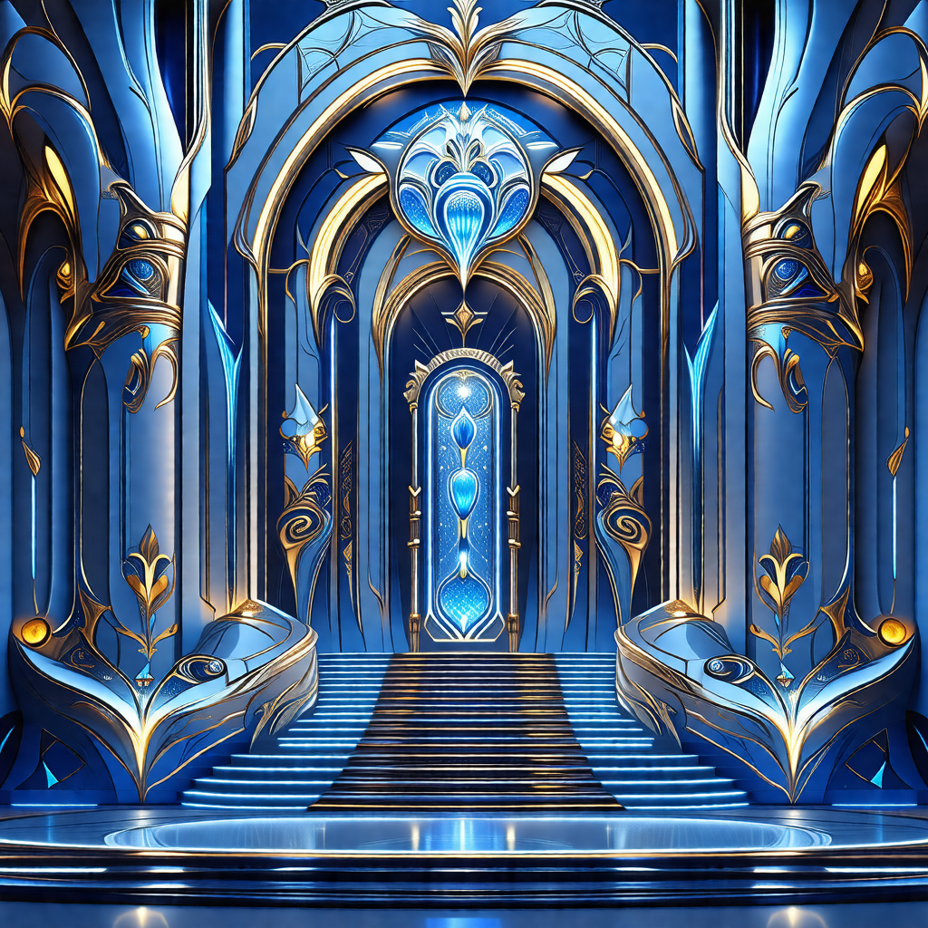 Grand staircase leading to a magnificent blue and gold pa...