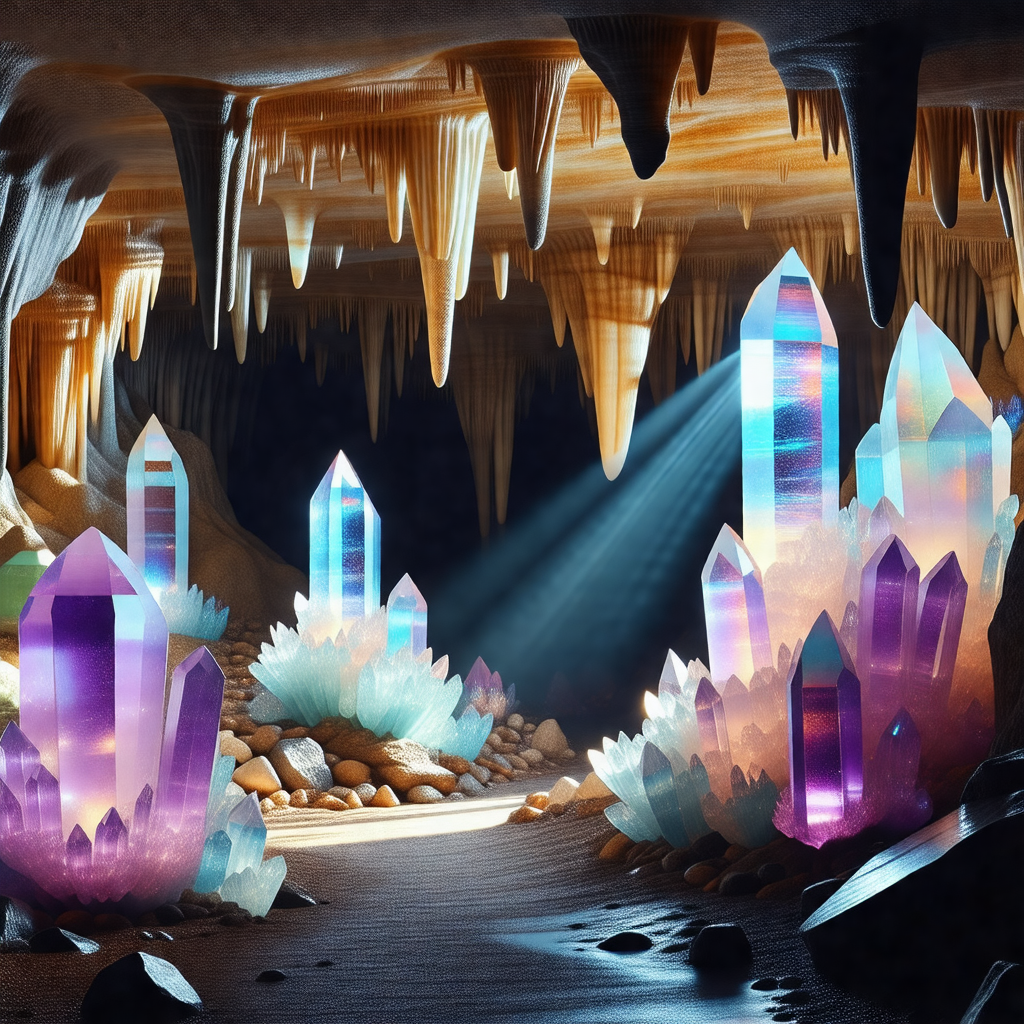 Cave with a large number of crystals and stalagmites