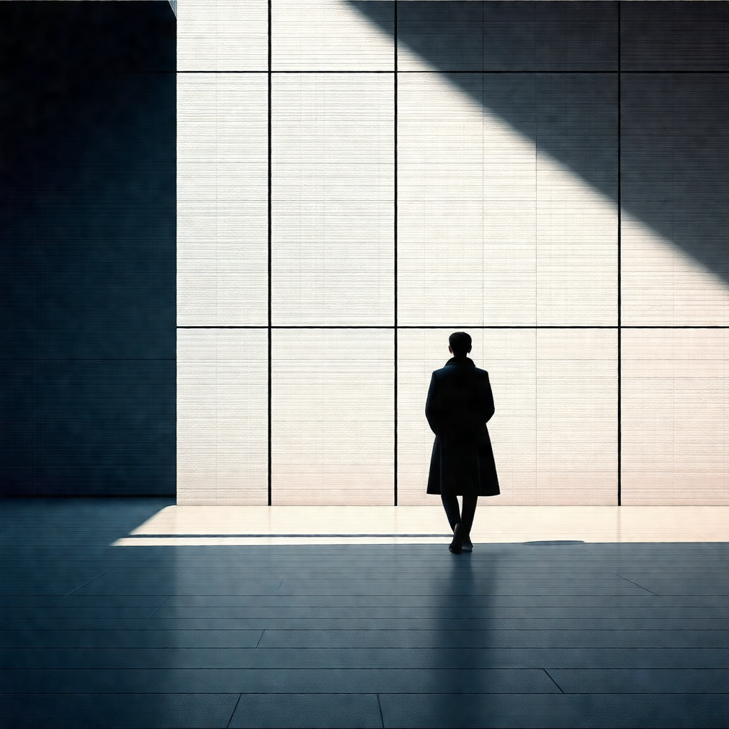 Man standing in a room with a large window