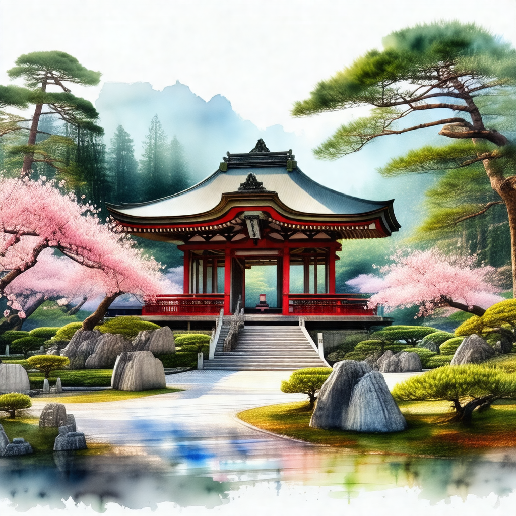 Beautiful red and black oriental building with a red roof...