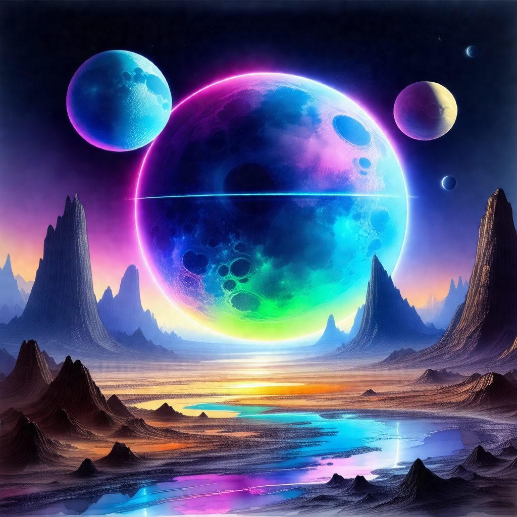 Colorful and vibrant scene of a planet with a large, colo...