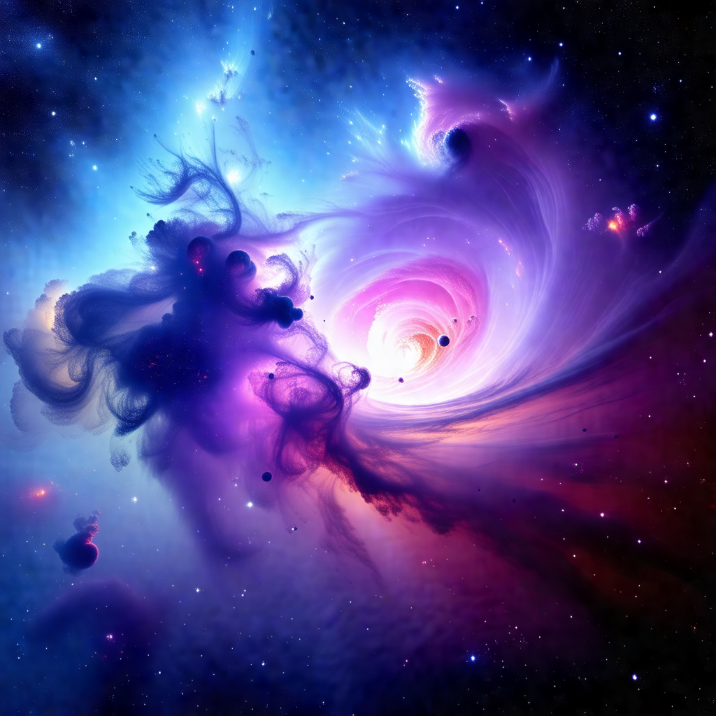 Vibrant and colorful space scene featuring a purple and p...