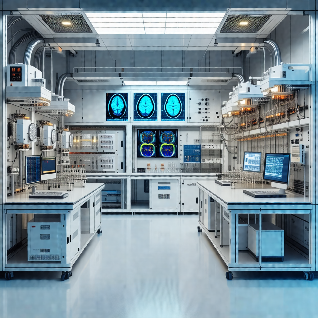 Large, well-equipped laboratory with a variety of machine...