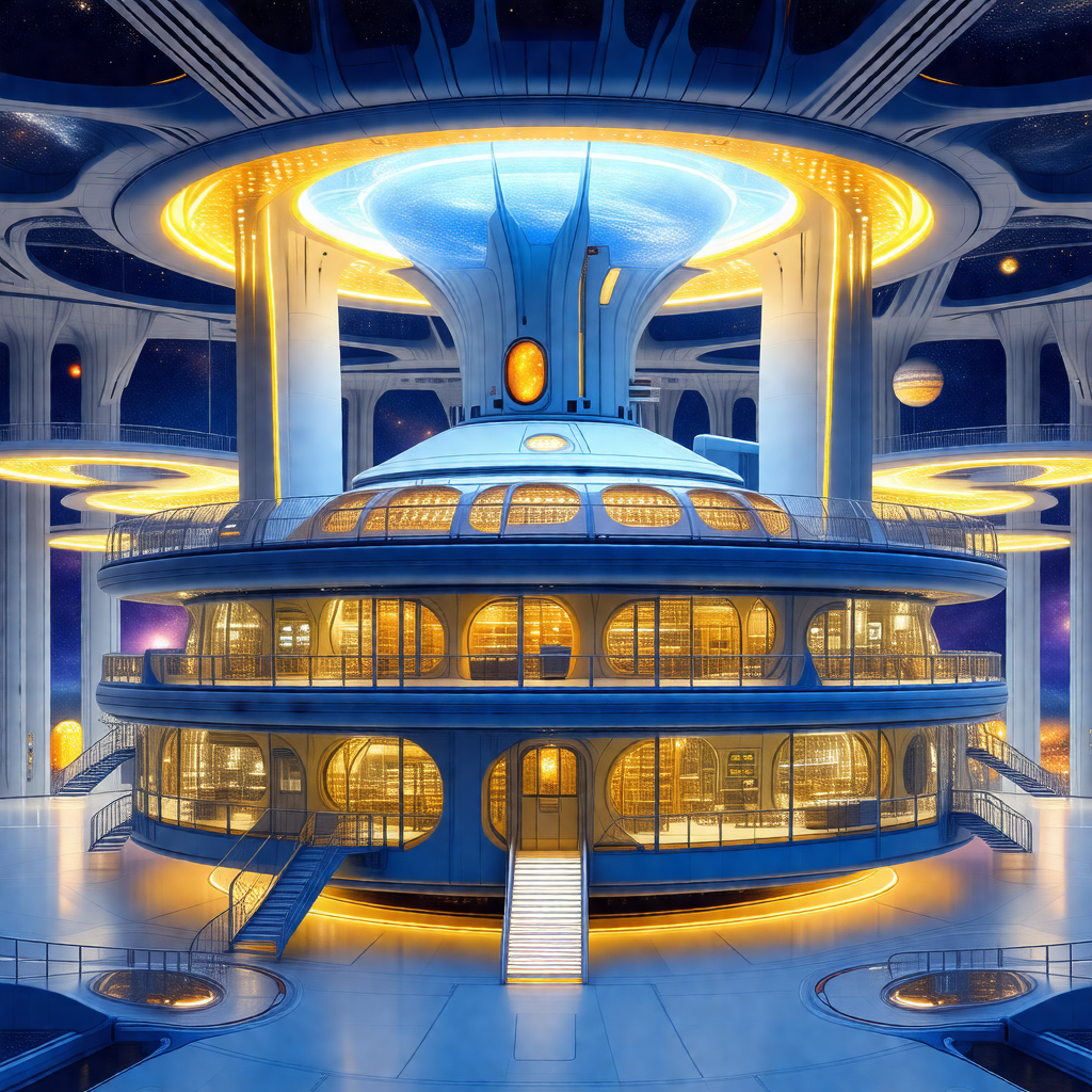 Futuristic, computer-generated drawing of a large, round ...