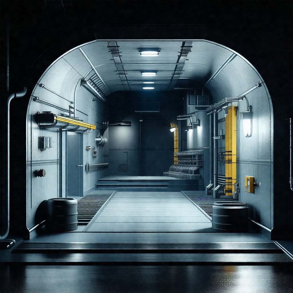 Large, dark room with a tunnel-like structure