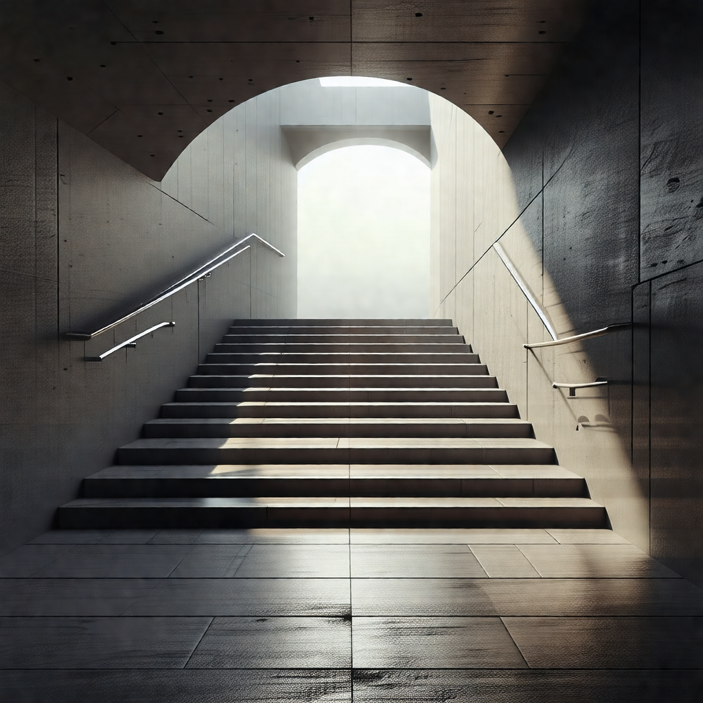 Black and white photo of a staircase in a building