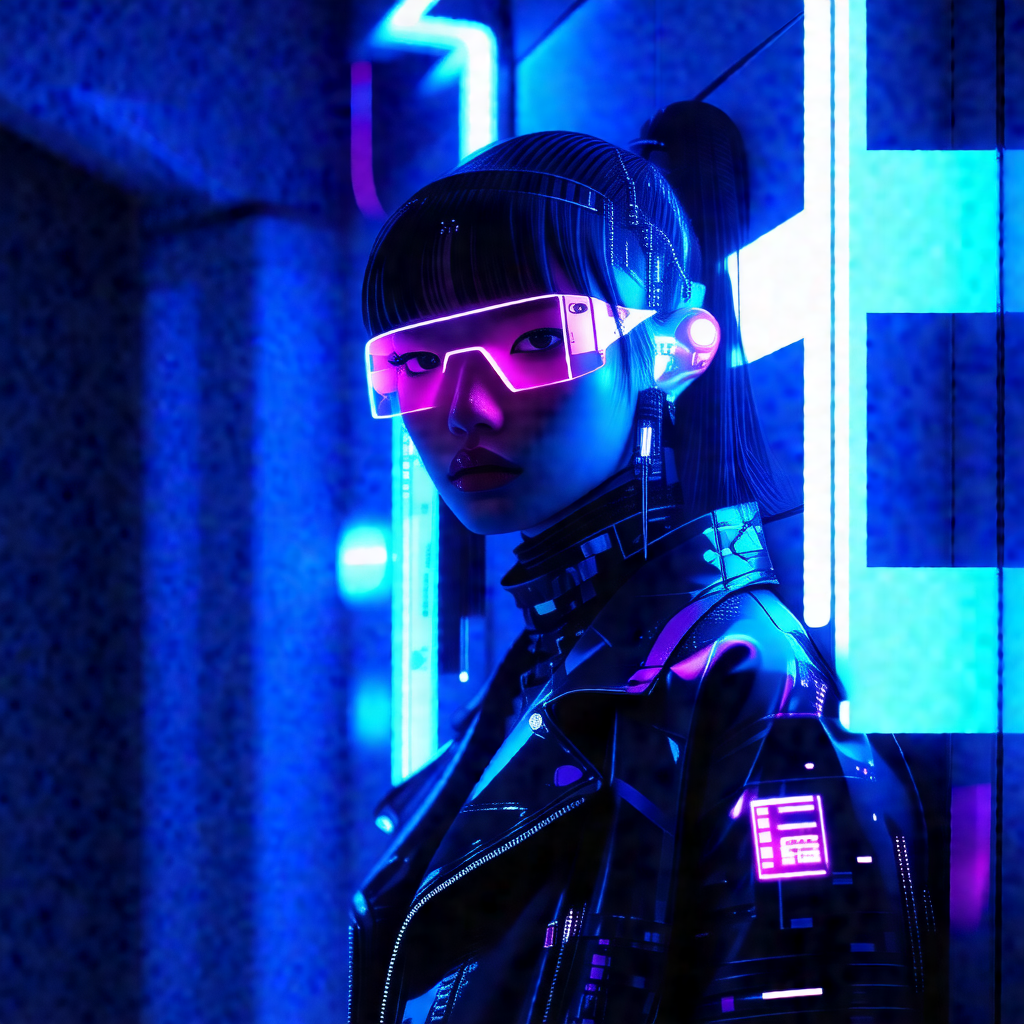 Woman wearing a black leather jacket and a pair of goggles