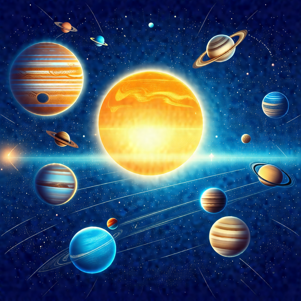 Colorful and detailed illustration of the solar system