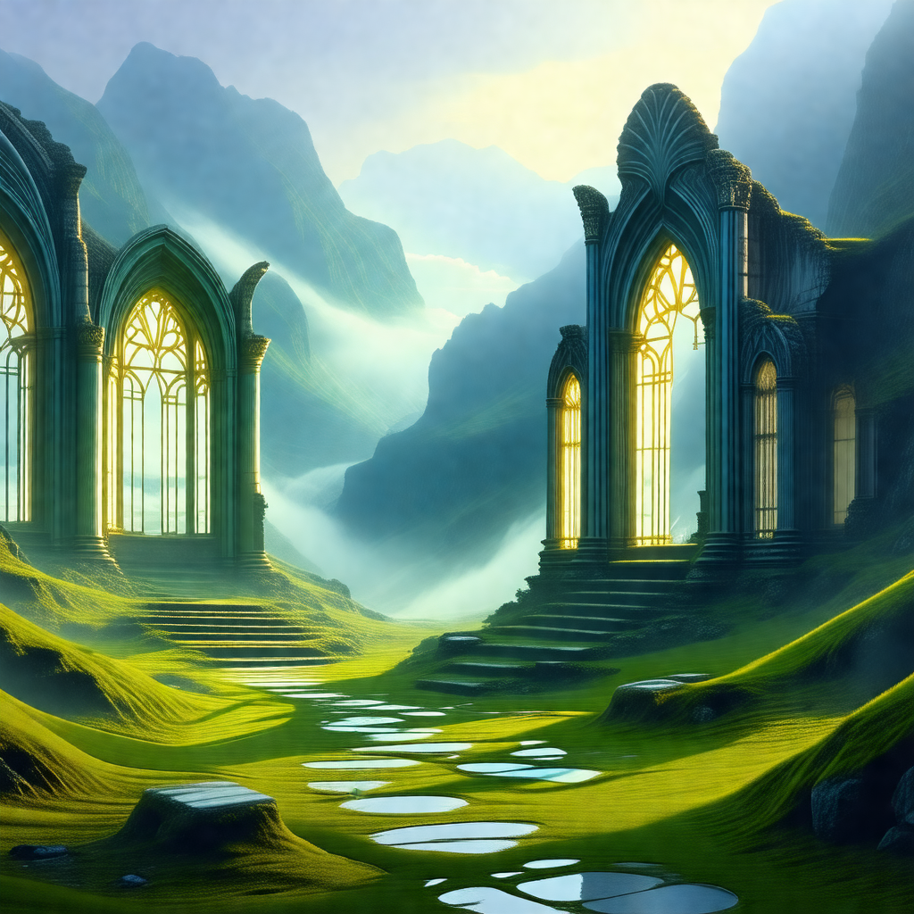 Painting of a mountainous landscape with a castle-like st...