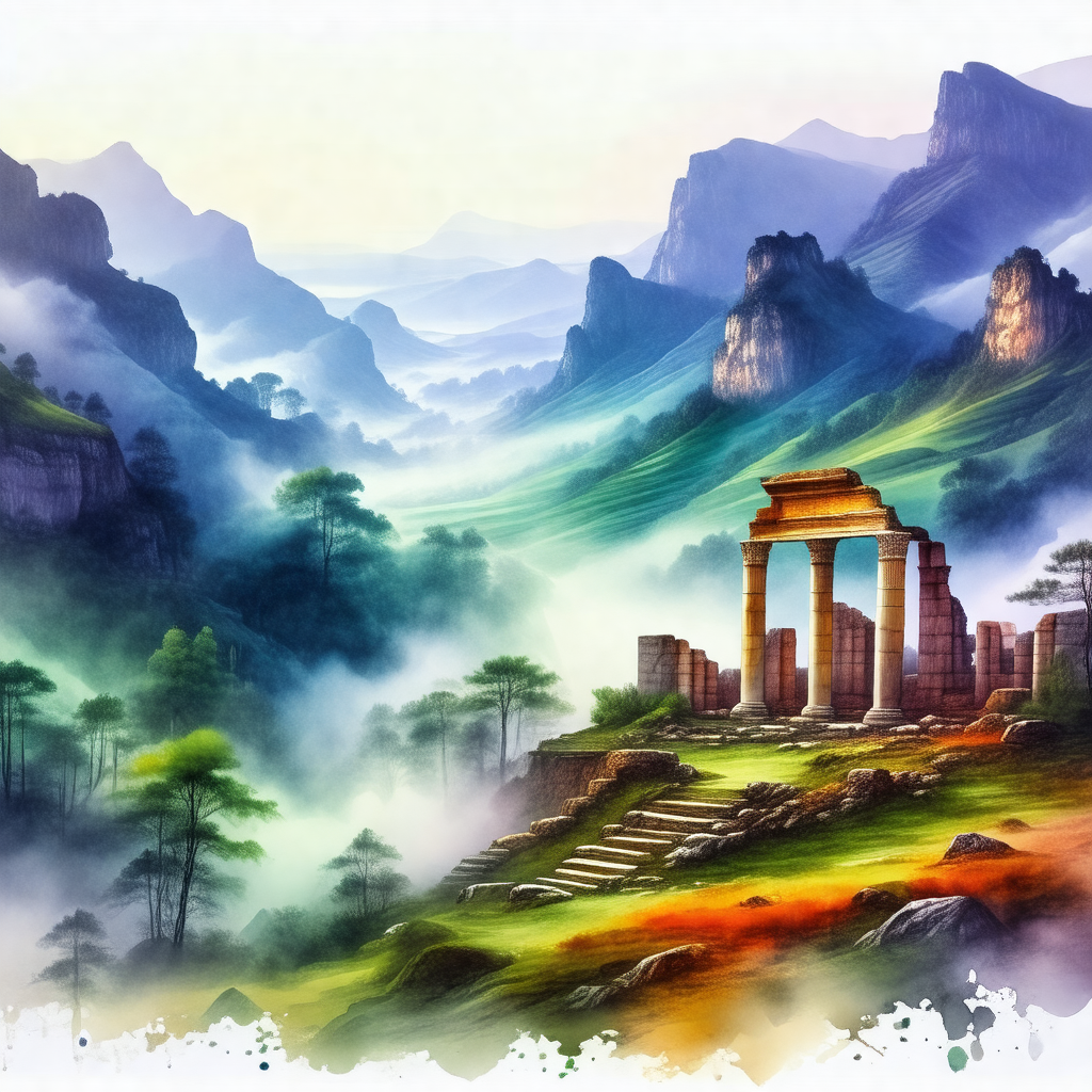 Majestic greek temple situated in a lush green valley