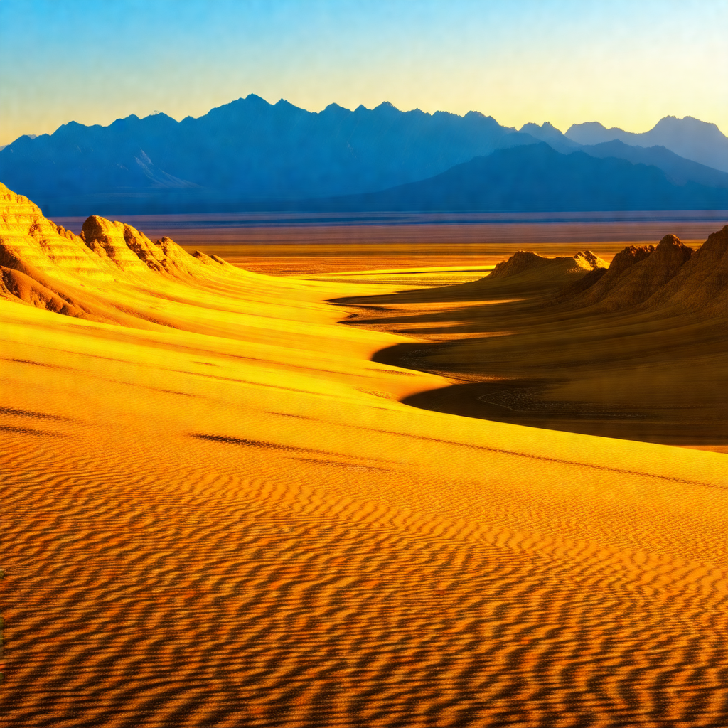 Vast desert landscape with a mountain range in the backgr...