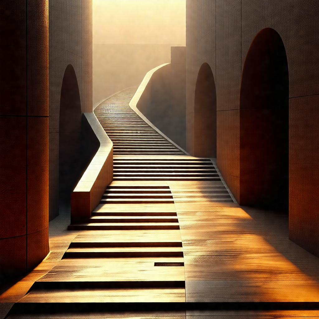 Long, narrow hallway with a staircase leading upwards