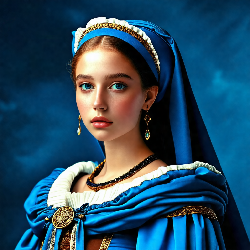 Woman wearing a blue dress and a blue hat