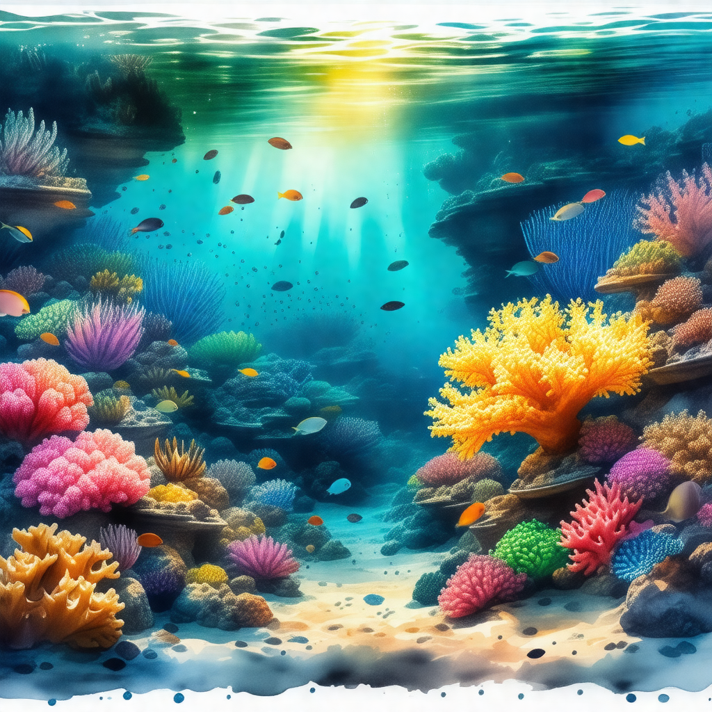 Colorful and vibrant underwater scene featuring a variety...
