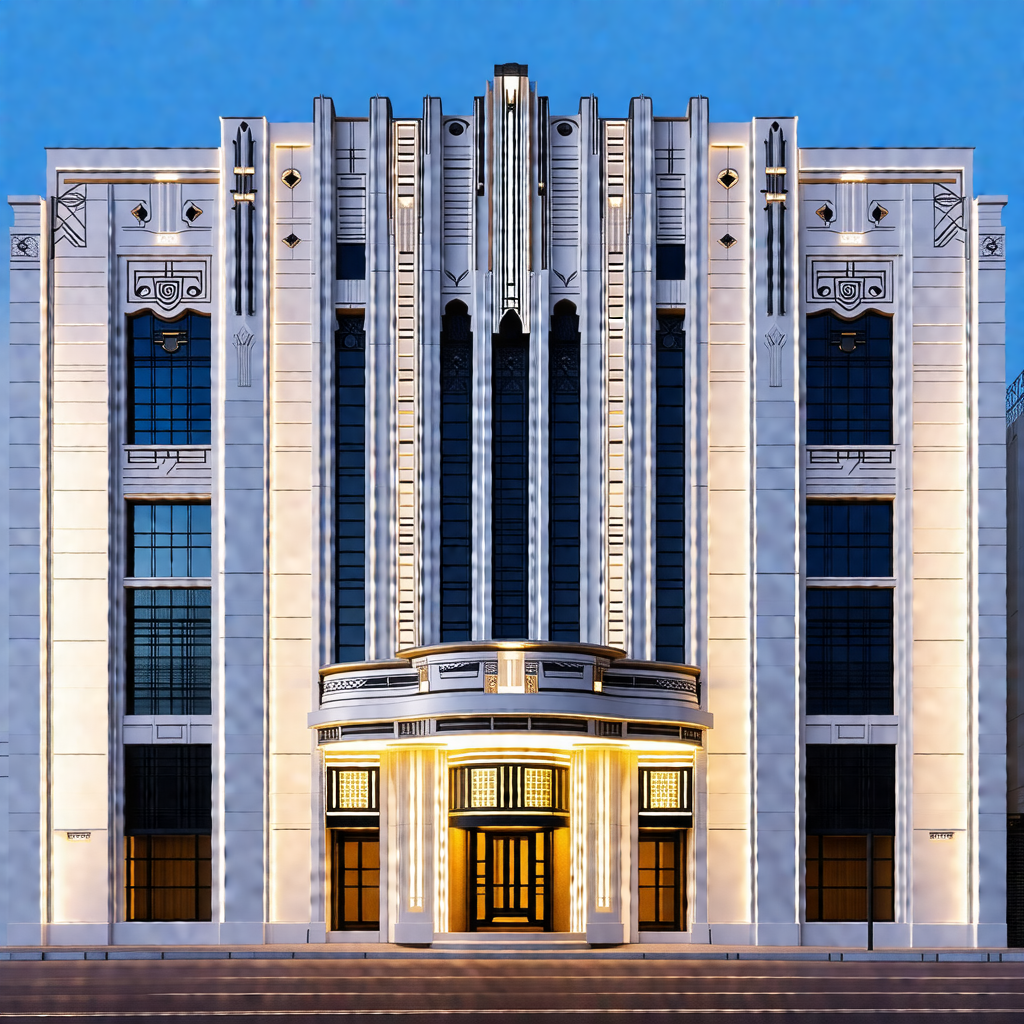 Large, white building with a prominent archway