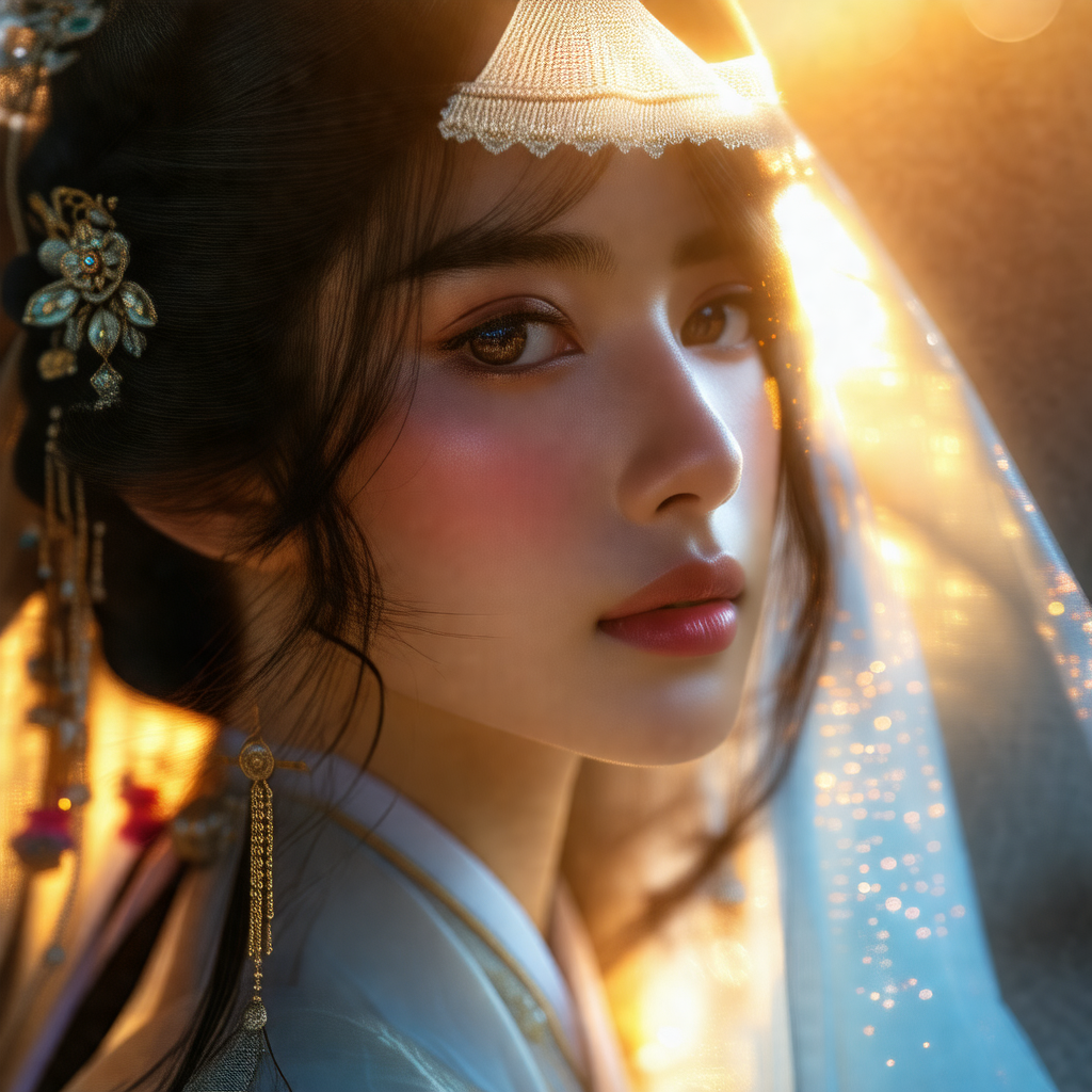 Beautiful woman wearing a white veil and a crown on her head