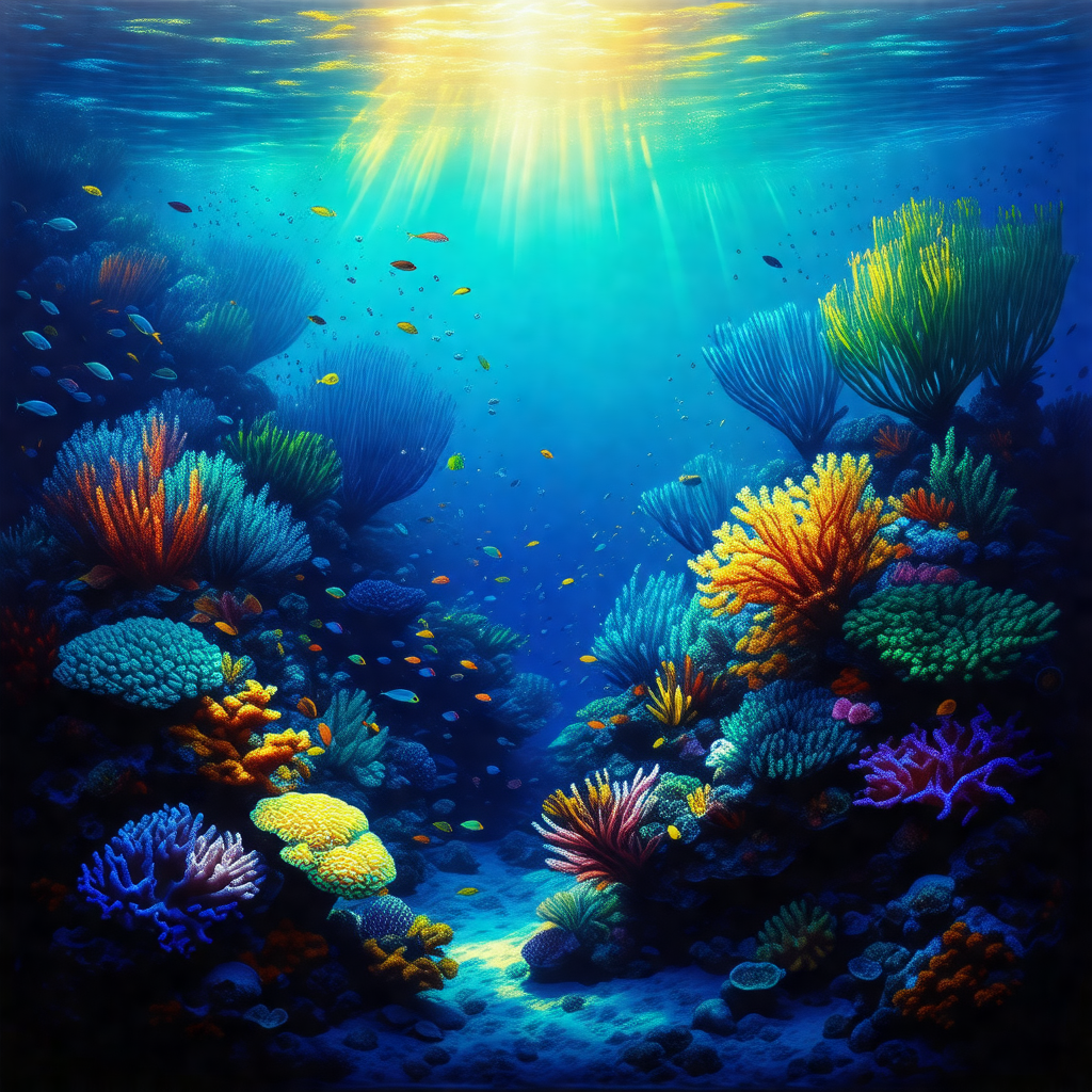 Vibrant underwater scene with a variety of colorful fish ...
