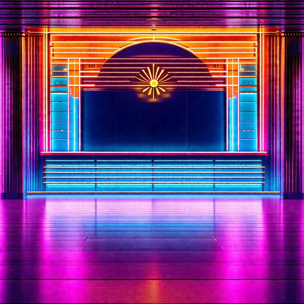 Large, colorful display with a sun design in the center