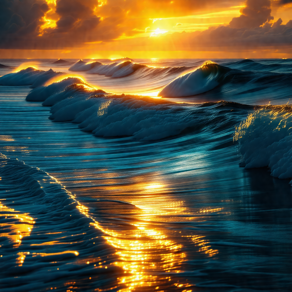 Captures a beautiful sunset over the ocean, with the sun ...