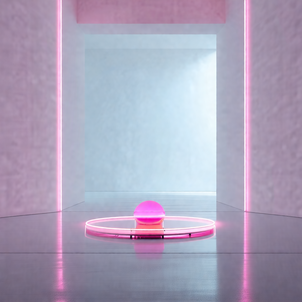 Pink room with a large pink ball in the center