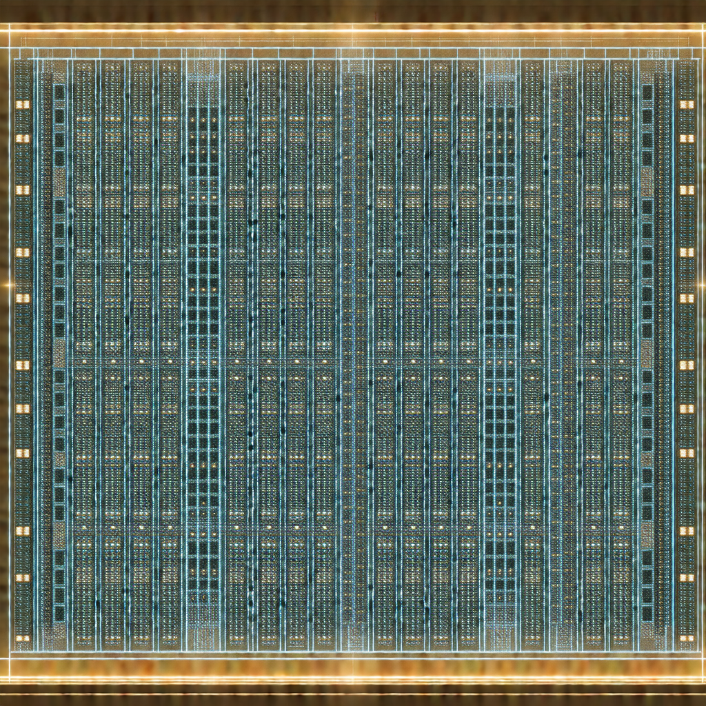 Large blue computer chip with a grid pattern
