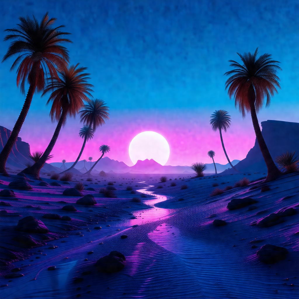 Beautiful desert scene with a purple sky and a sunset