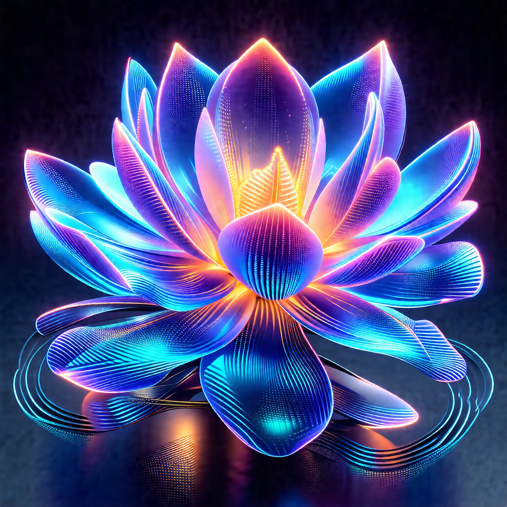 Beautifully lit blue and purple flower, possibly a lotus,...