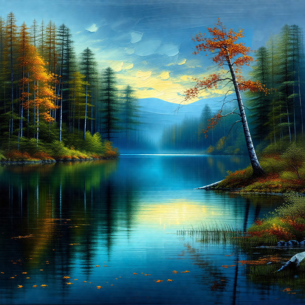 Serene scene of a lake surrounded by trees