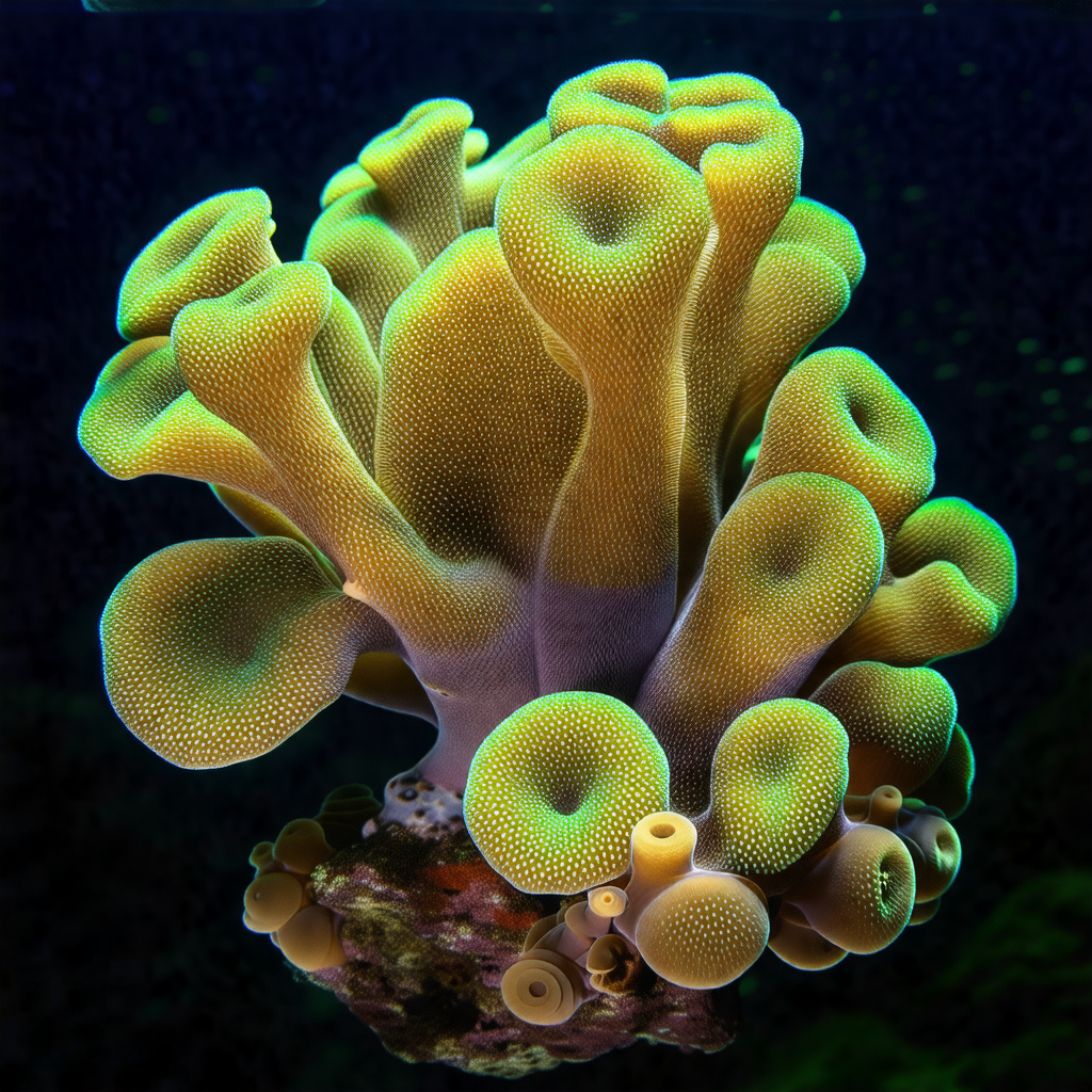 Close-up of a green and yellow coral reef, showcasing a v...