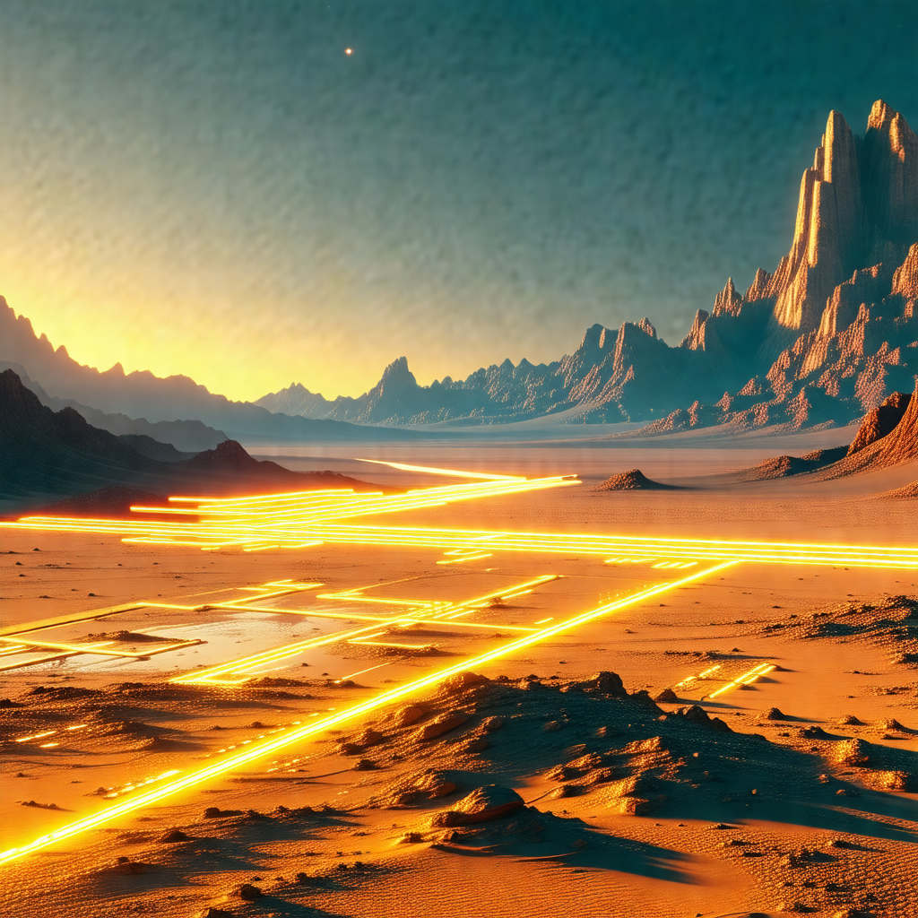 Futuristic landscape with a large, sprawling city in the ...