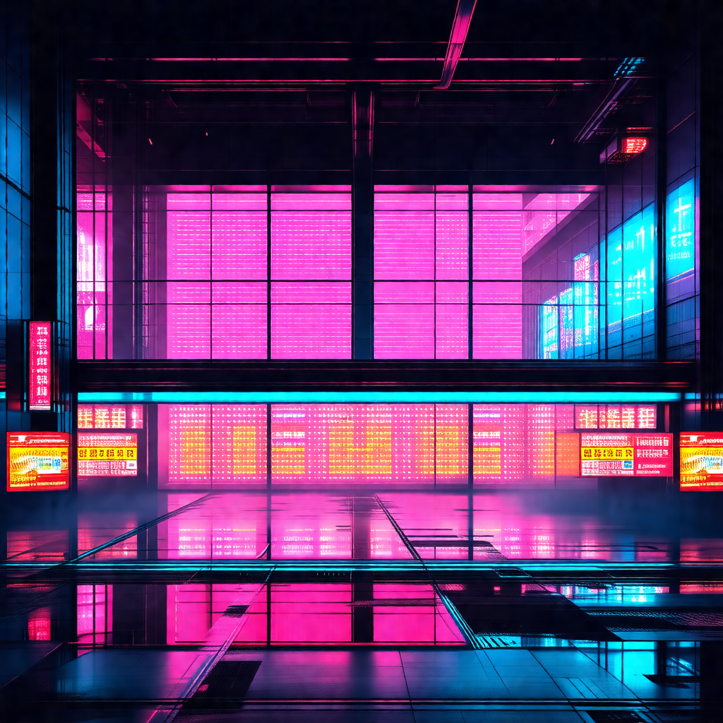 Futuristic cityscape with a large building featuring a pi...
