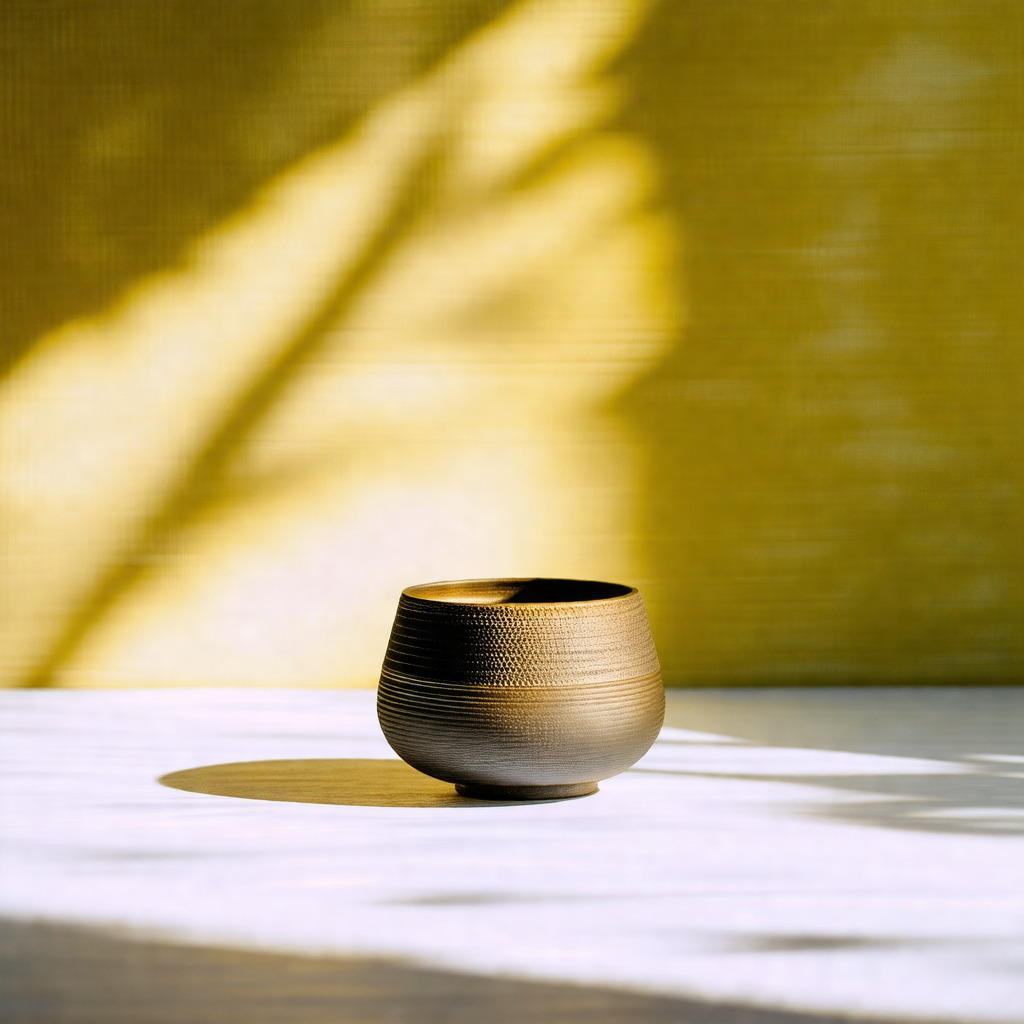 Wooden bowl sitting on a white table