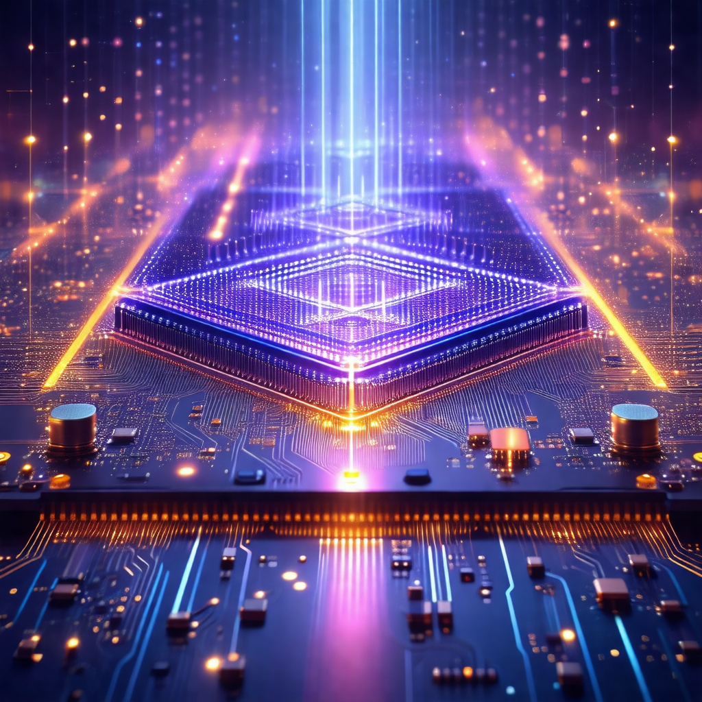 Close-up of a computer circuit board with a blue background