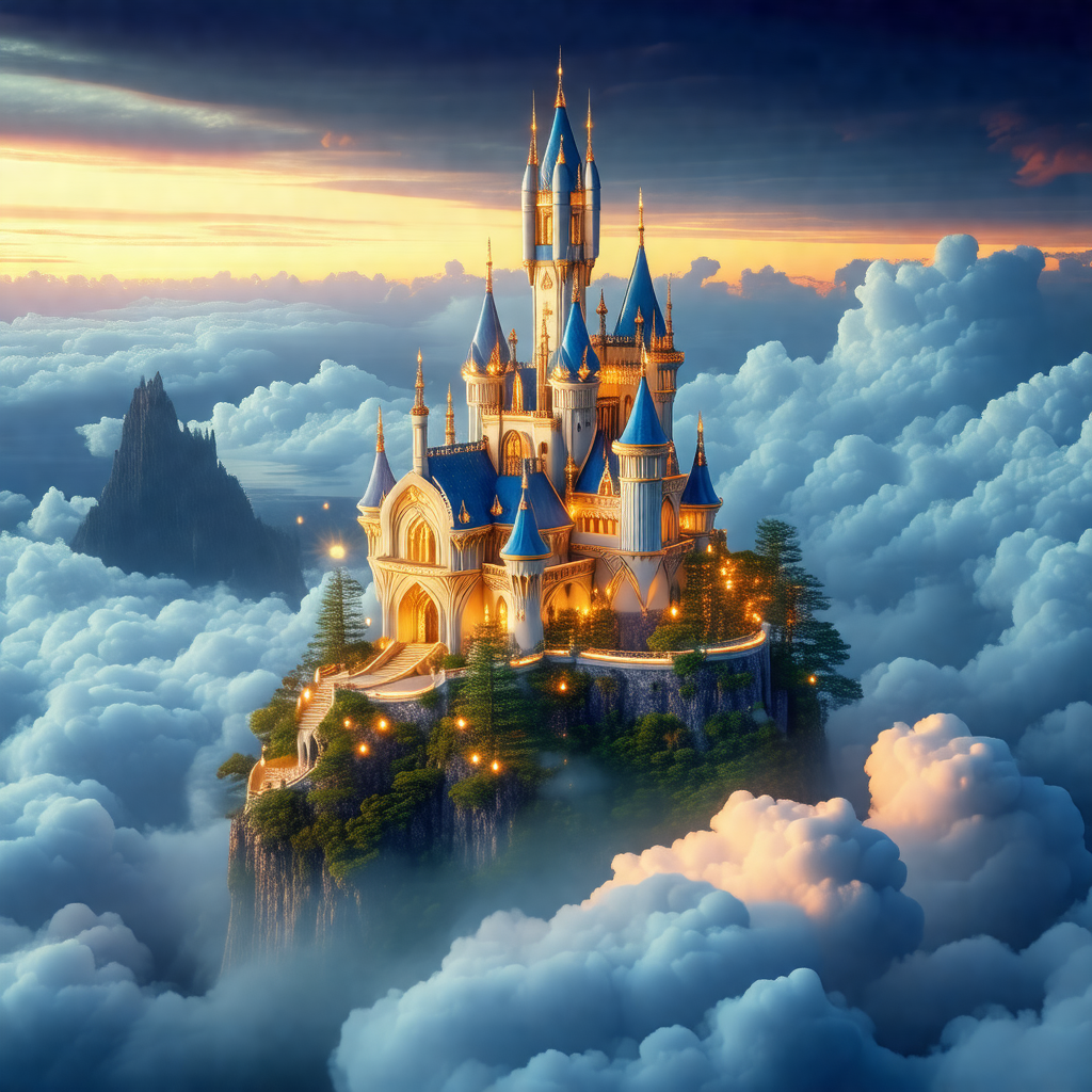 Majestic castle, towering over a lush green landscape