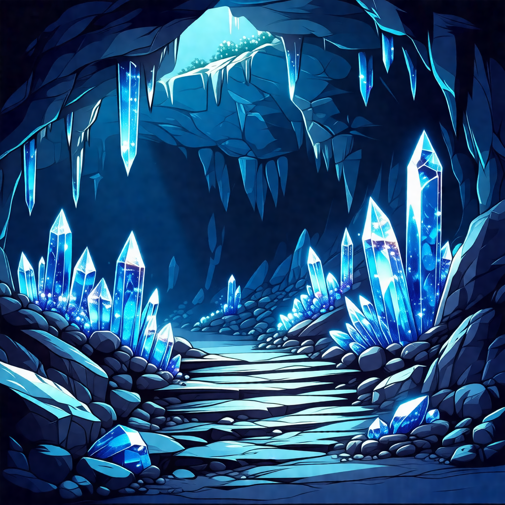 Cave with a blue light illuminating the area
