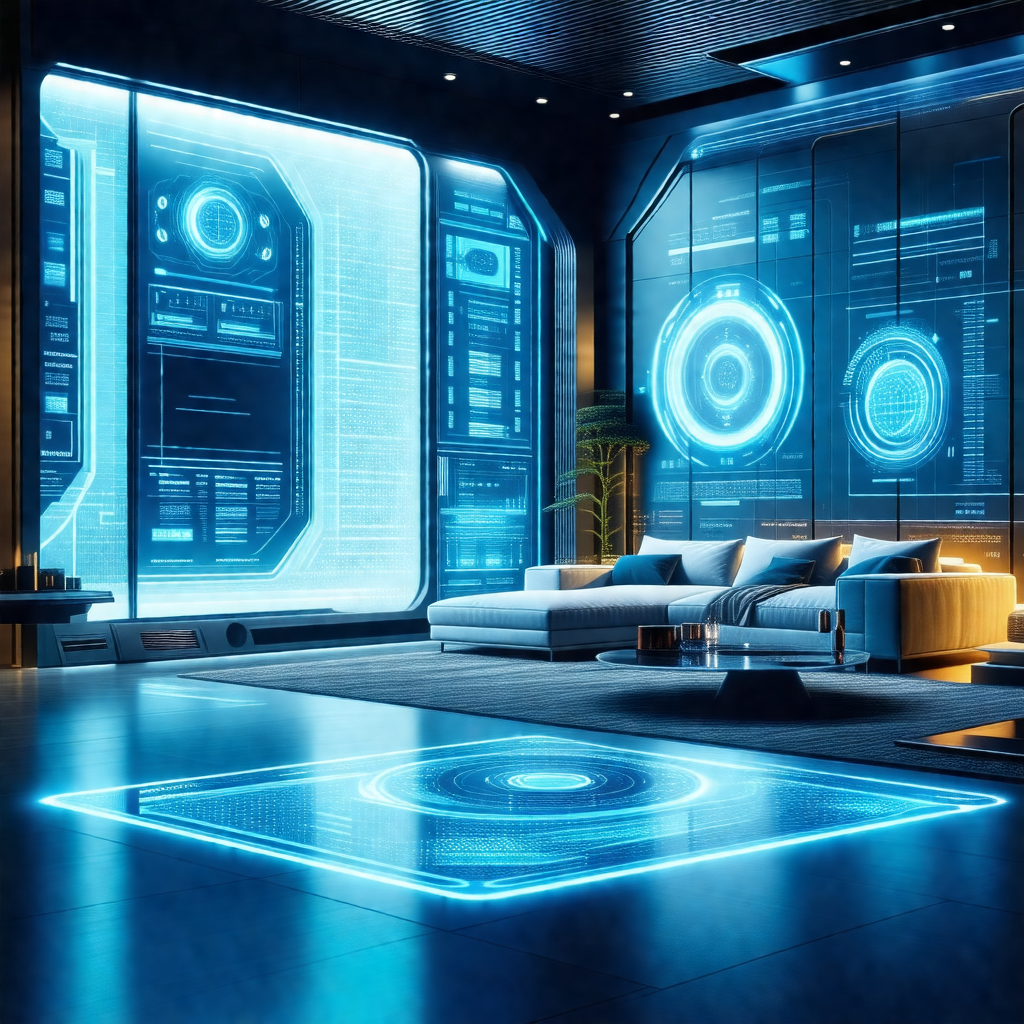 Futuristic living room with a large window that allows fo...