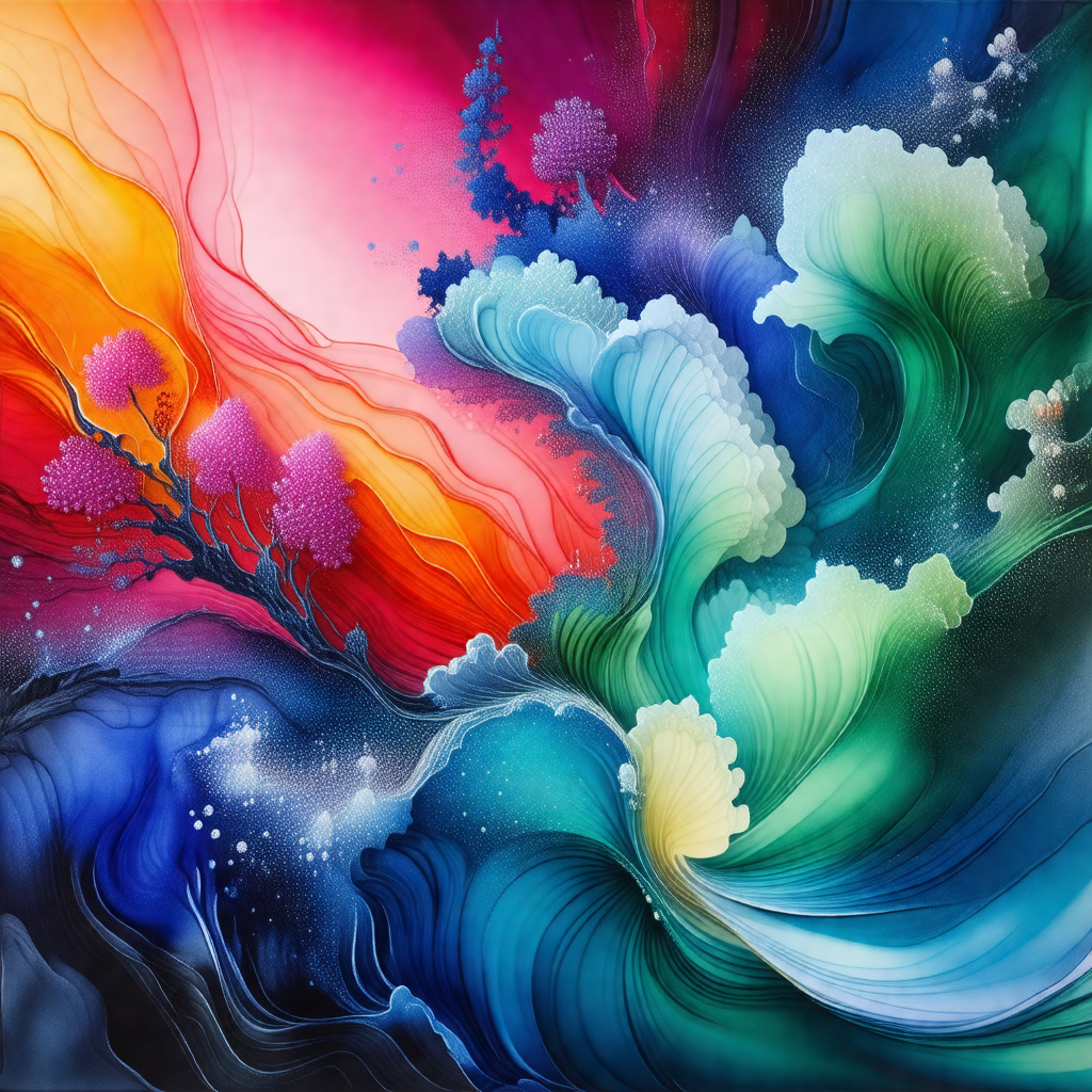 Painting of a colorful ocean scene