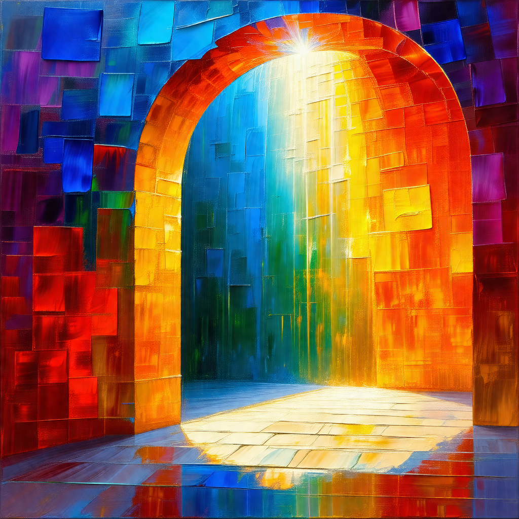 Large, colorful painting of a doorway