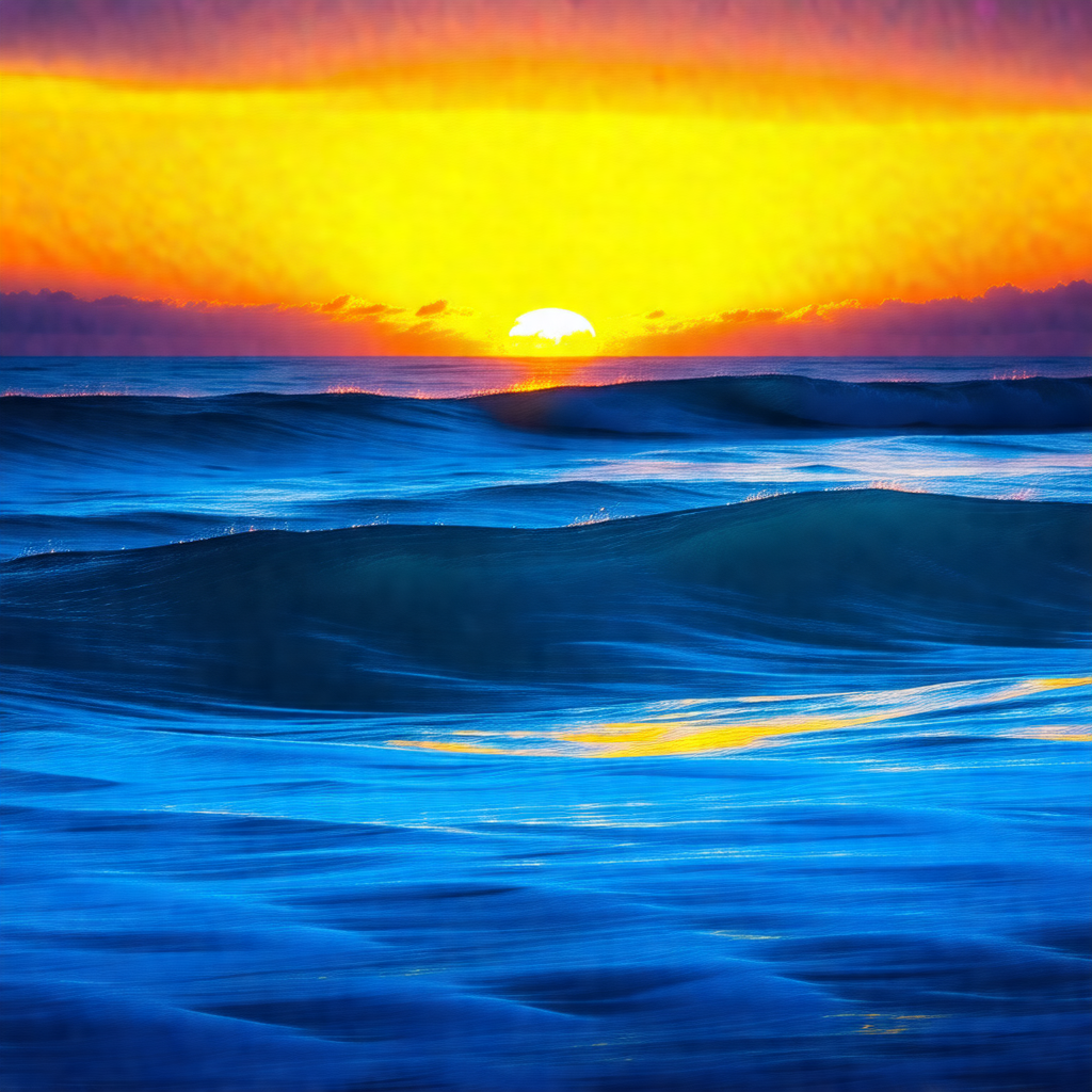Captures a beautiful sunset over the ocean