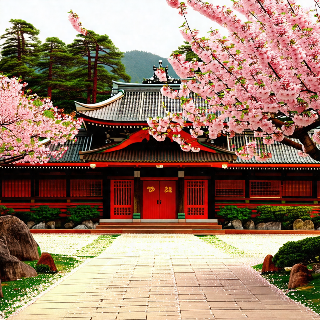 Large, red building with a white roof, surrounded by a be...