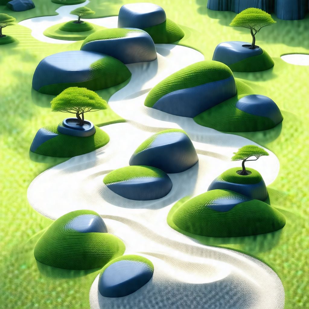 3d rendering of a golf course with a winding path and a v...