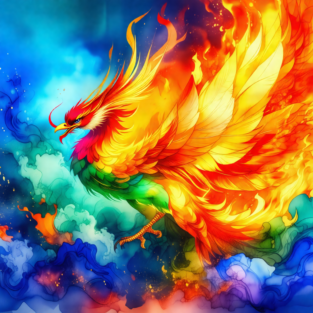 Colorful bird with a long tail, flying through a blue sky
