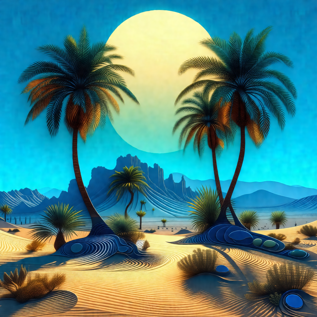 Beautiful desert scene with a large moon in the sky