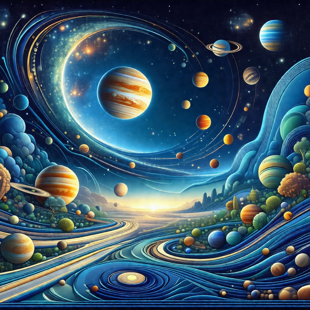 Colorful and detailed painting of a solar system