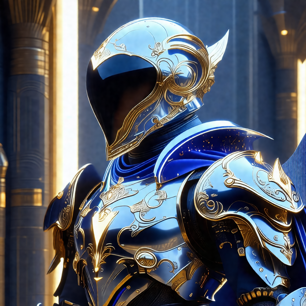 Man wearing a shiny, metallic suit with a helmet on his head