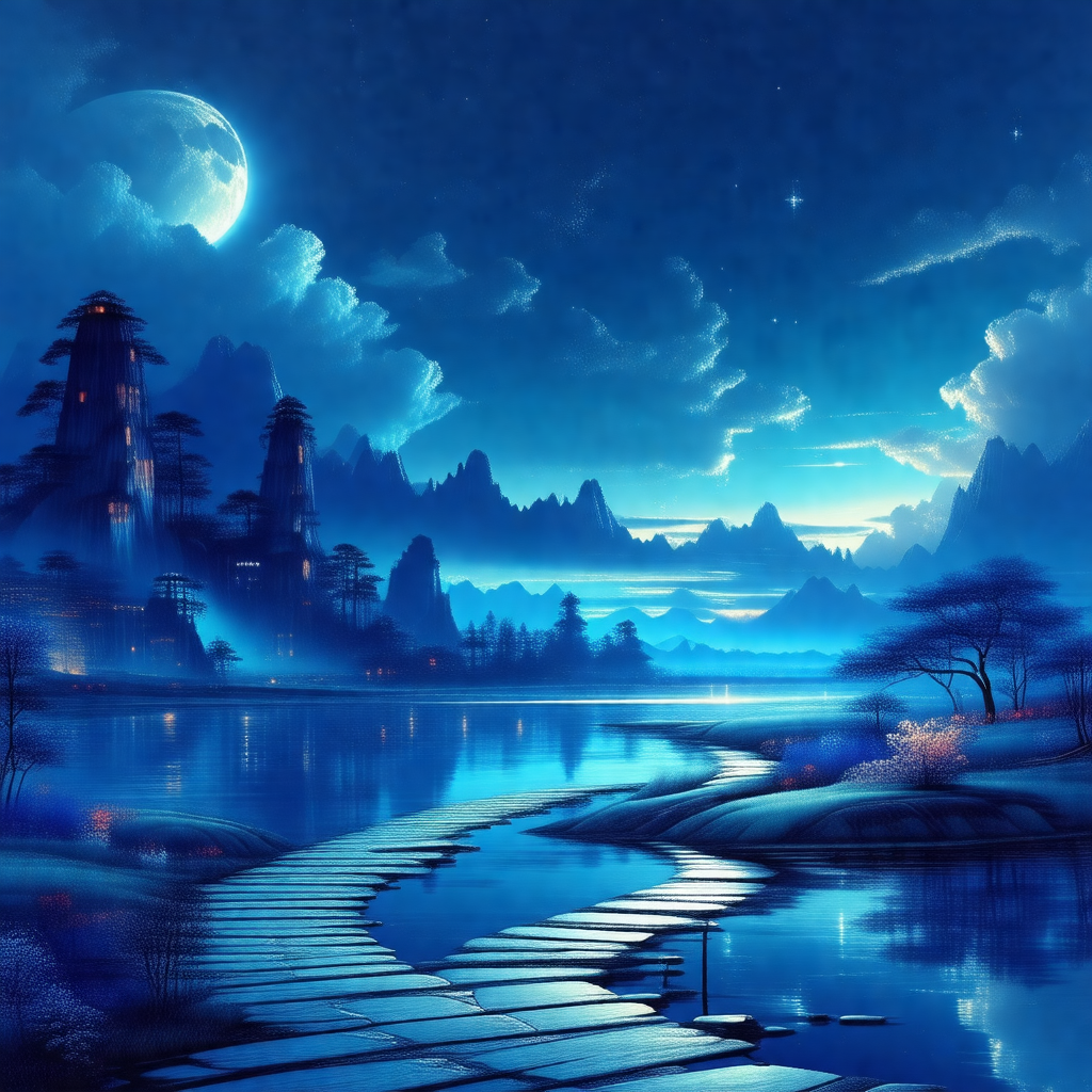 Painting of a beautiful landscape at night